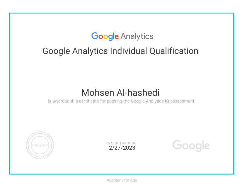 شهادة Google Analytics IQ